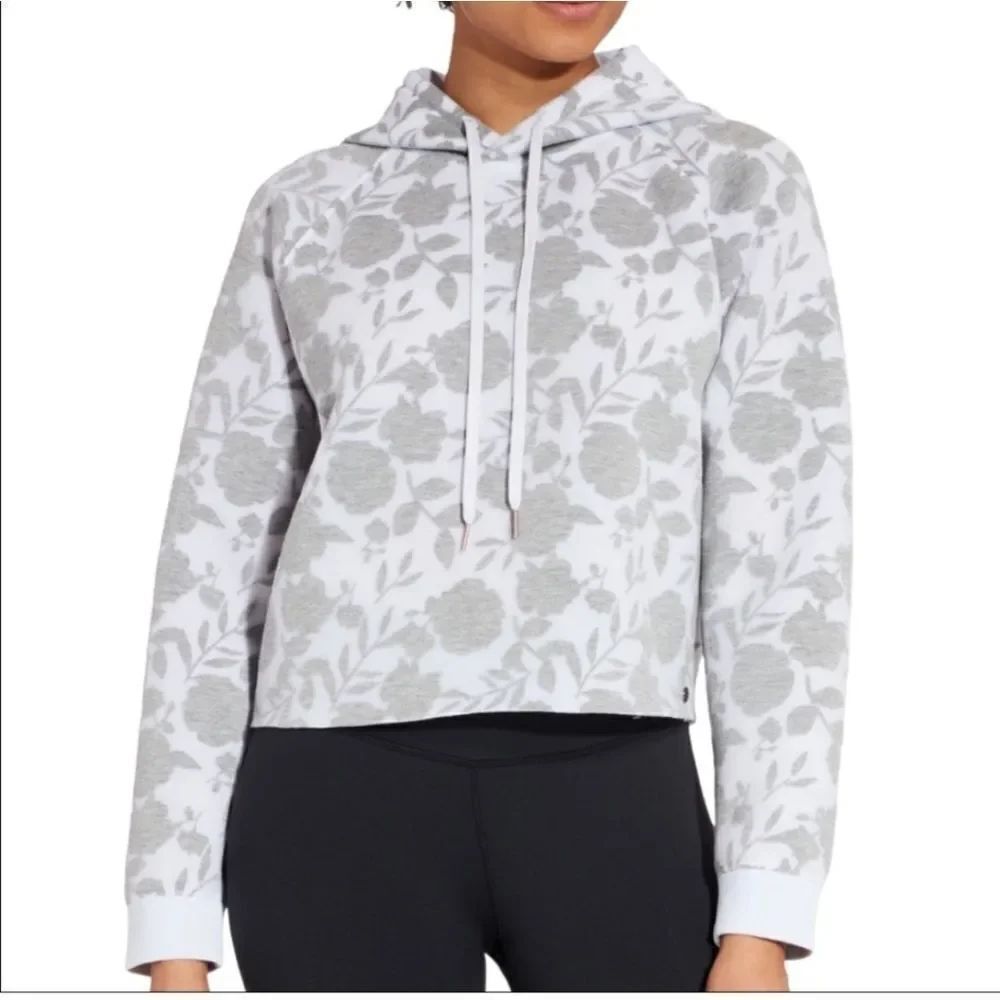 Calia Burnout Spacer Floral Gray & White Pullover Hoodie - Size Large